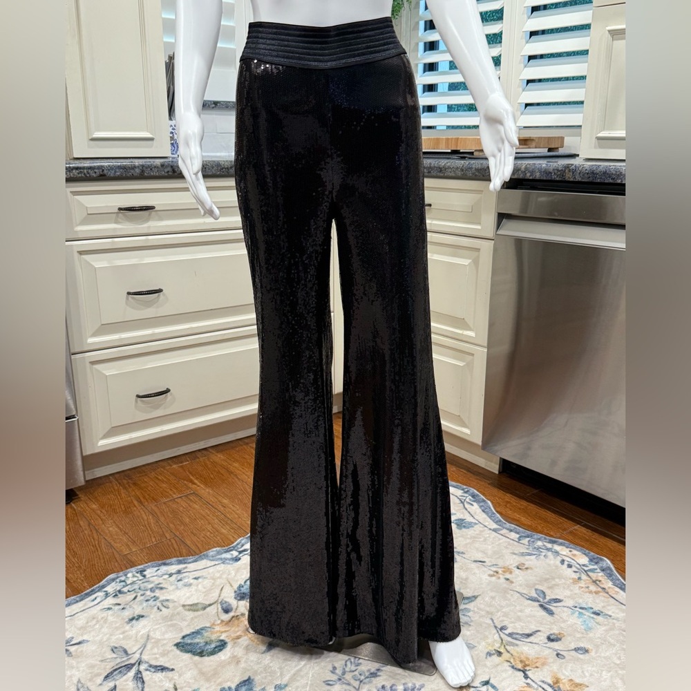 Viviana Gabeiras Shimmering Sequin Black Flare Pants Small